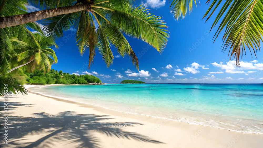 Tropical beach paradise with palm trees and turquoise water. Tropical beach paradise with palm trees and turquoise water.