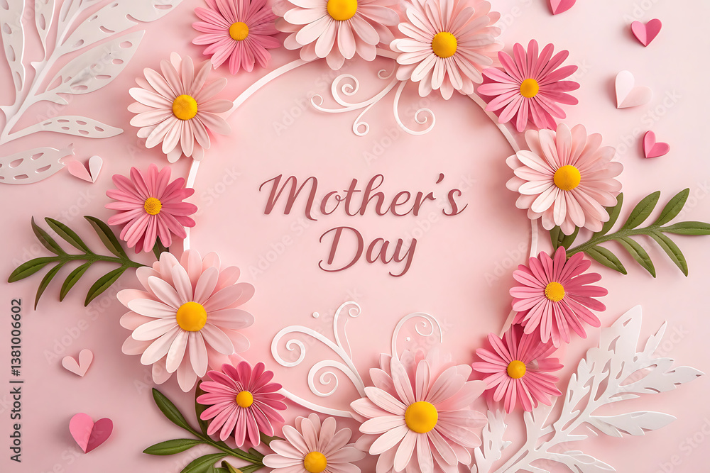 Happy Mother's Day! Pink paper flowers and hearts. Happy Mother's Day! Pink paper flowers and hearts.