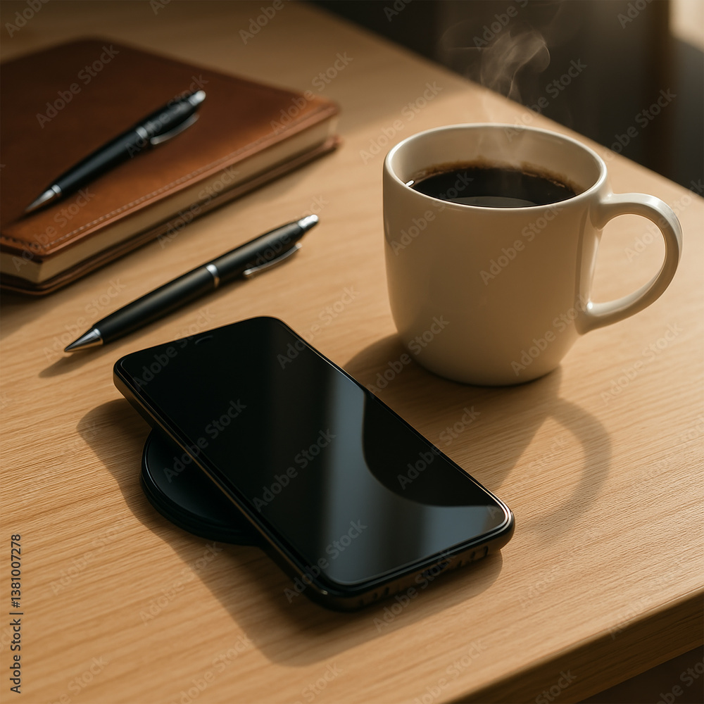 Minimalist Workspace with Smartphone and Coffee Minimalist Workspace with Smartphone and Coffee