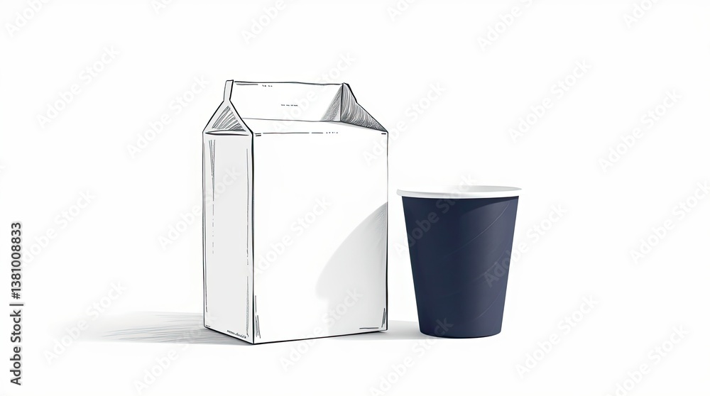 Illustration shows a milk carton and a paper cup beside each other Illustration shows a milk carton and a paper cup beside each other