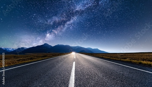 empty road under starry sky night landscape