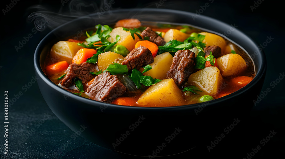 Steaming Bowl of Hearty Beef and Vegetable Stew Steaming Bowl of Hearty Beef and Vegetable Stew
