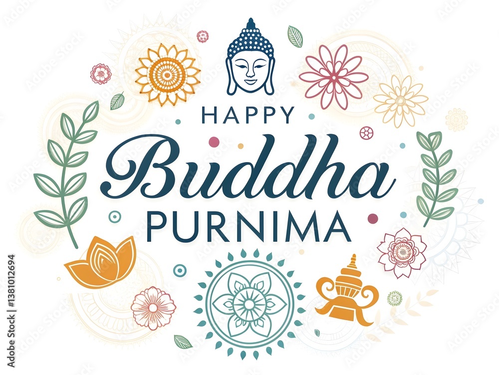 Naklejka premium happy buddha purnima festive card with stylish typography,greeting,illustration