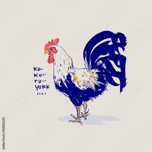 Chickens, hen, rooster sketch on vintage style isolated on background vector illustration.