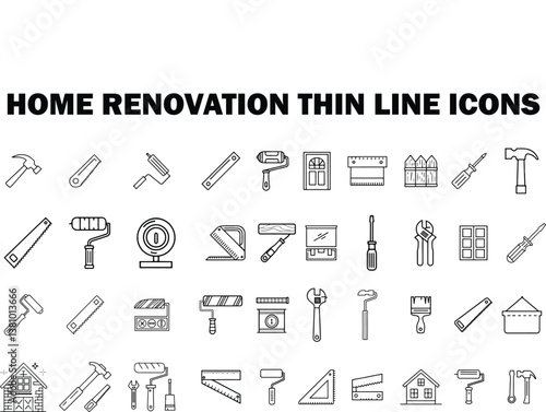 Home Renovation Icons – Repair, Construction, Tools, Remodeling, Thin Line Vector Set