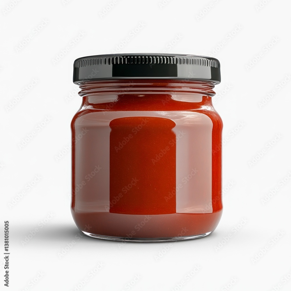 Jar of Brown Sauce or Jam Product with Black Lid Isolated Jar of Brown Sauce or Jam Product with Black Lid Isolated
