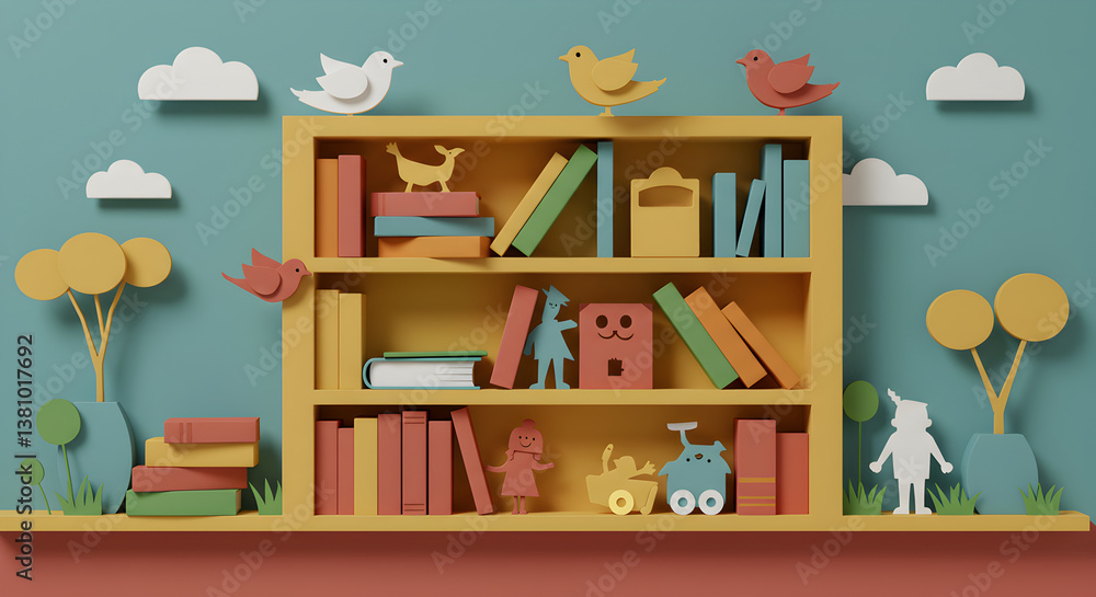 whimsical 3D paper art a bookshelf whimsical 3D paper art a bookshelf