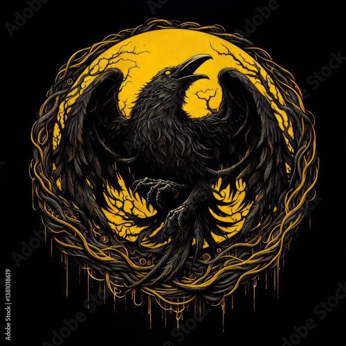 Powerful Raven Design with Intricate Details