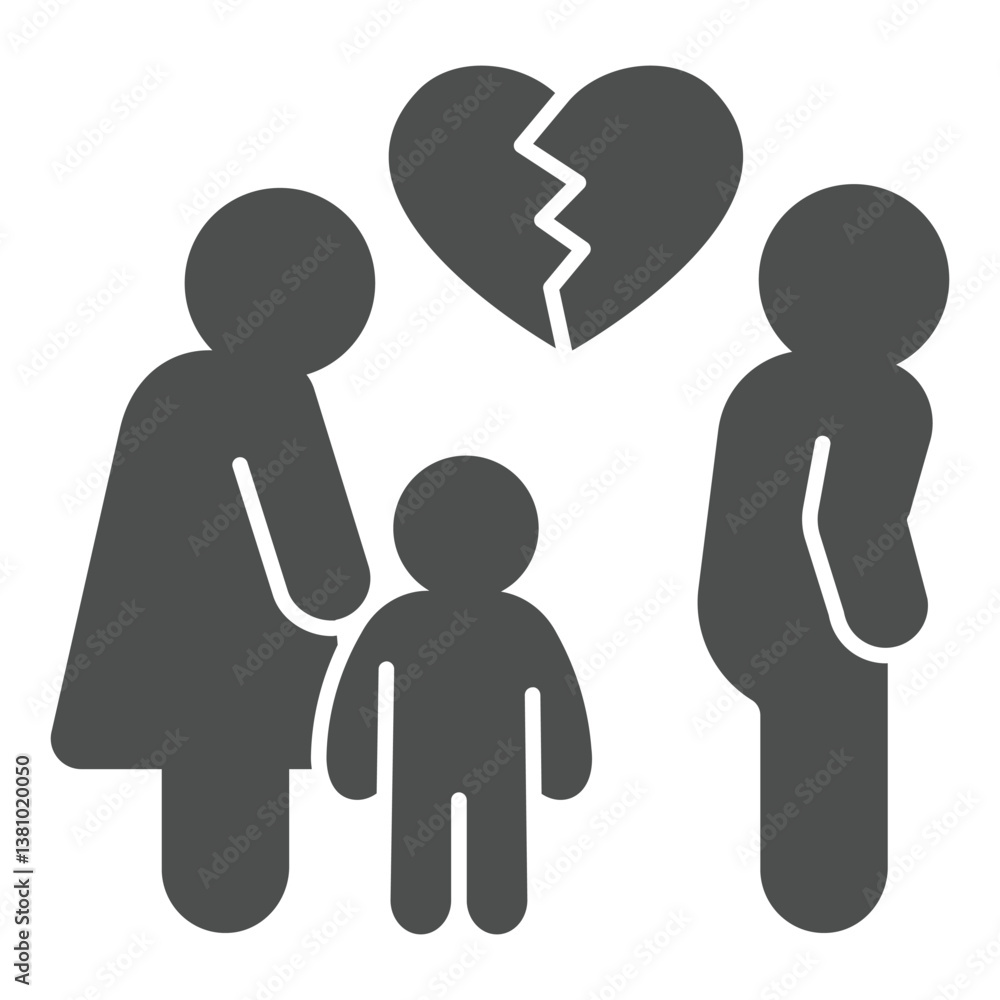Cheating man with broken heart, woman and child solid icon, family lawyer concept. Vector graphics. Marriage problem sign on white background, glyph style icon for mobile or web design. Cheating man with broken heart, woman and child solid icon, family lawyer concept. Vector graphics. Marriage problem sign on white background, glyph style icon for mobile or web design.