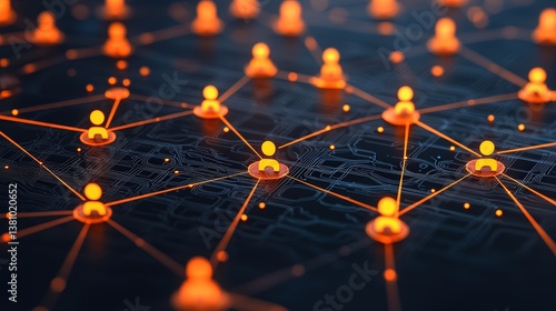 Stakeholder concept. Digital network connections with glowing nodes and lines.