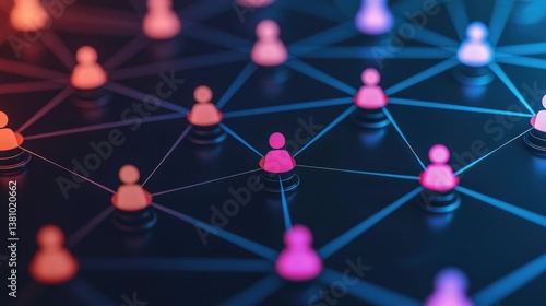 Stakeholder concept. Digital network of colorful user icons connected by lines.