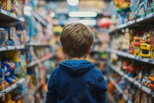 Wallpaper Mural Young caucasian child exploring toy store aisles with focused curiosity Torontodigital.ca