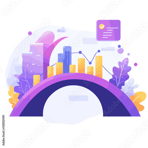 Purple Bridge Representing Growth Over City Skyline