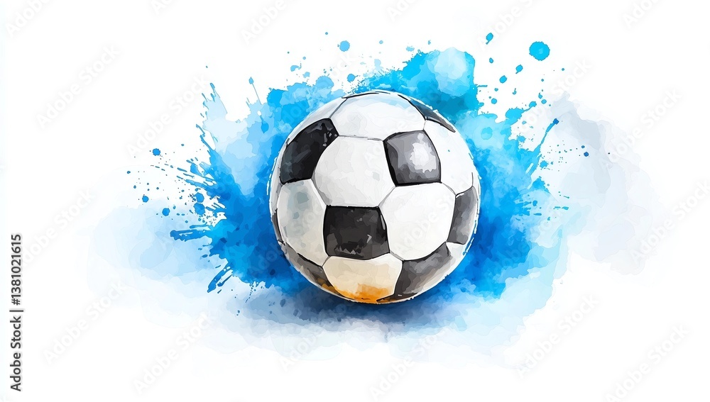 Naklejka premium Soccer Ball Splashing in Watercolor Art 