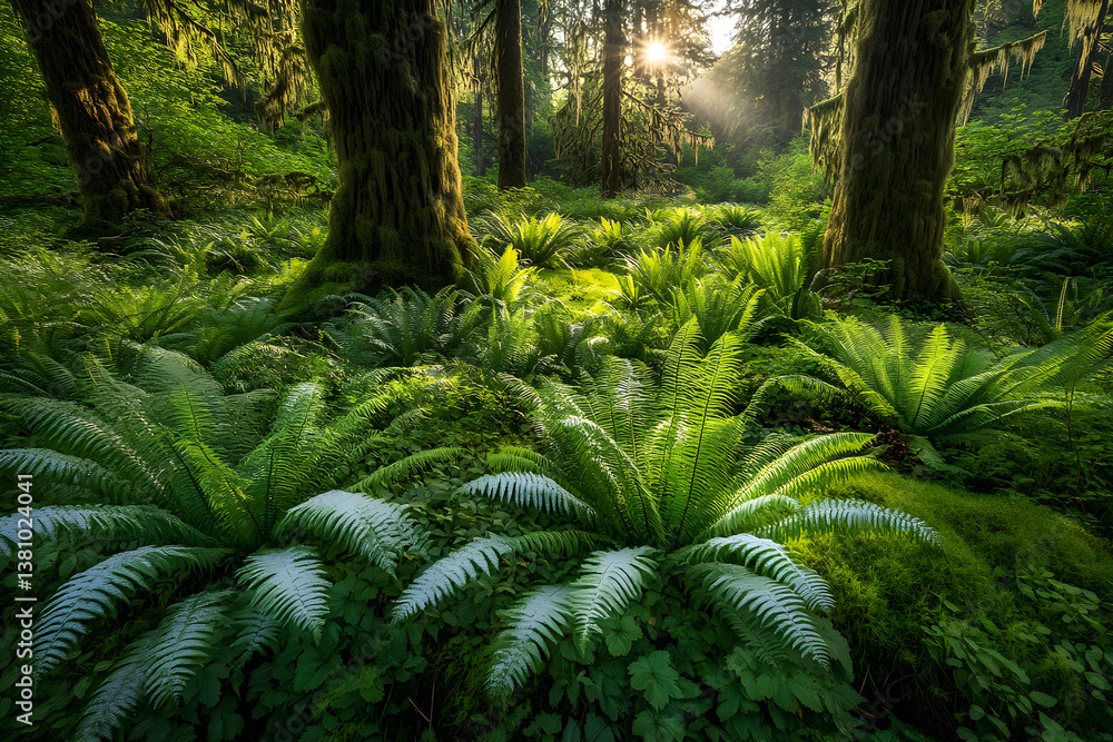 Fototapeta premium Emerald Symphony: Nature's Tapestry of Lush Greenery and Whispering Breezes in Verdant Paradise