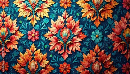 Intricate floral damask textile, faded elegance , shabby, tapestry