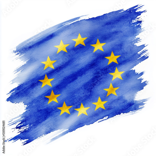 Hand-painted style brushed European Union flag isolated on white background.