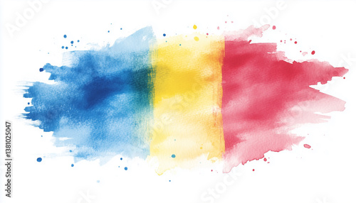 Hand-drawn style wavy Romania flag Isolated on white background.