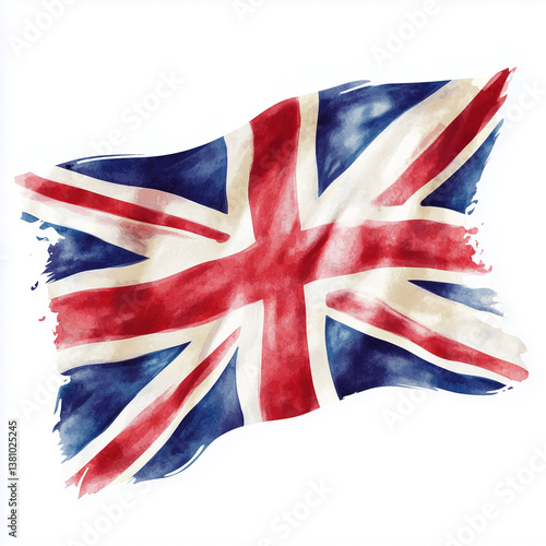 Hand-drawn style wavy United Kingdom flag Isolated on white background.