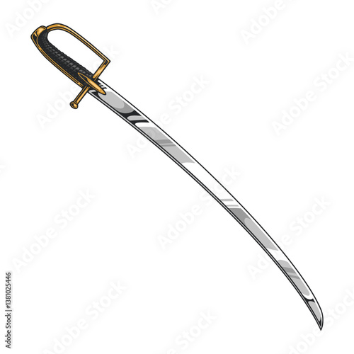 Curved sword with ornate hilt and blade design