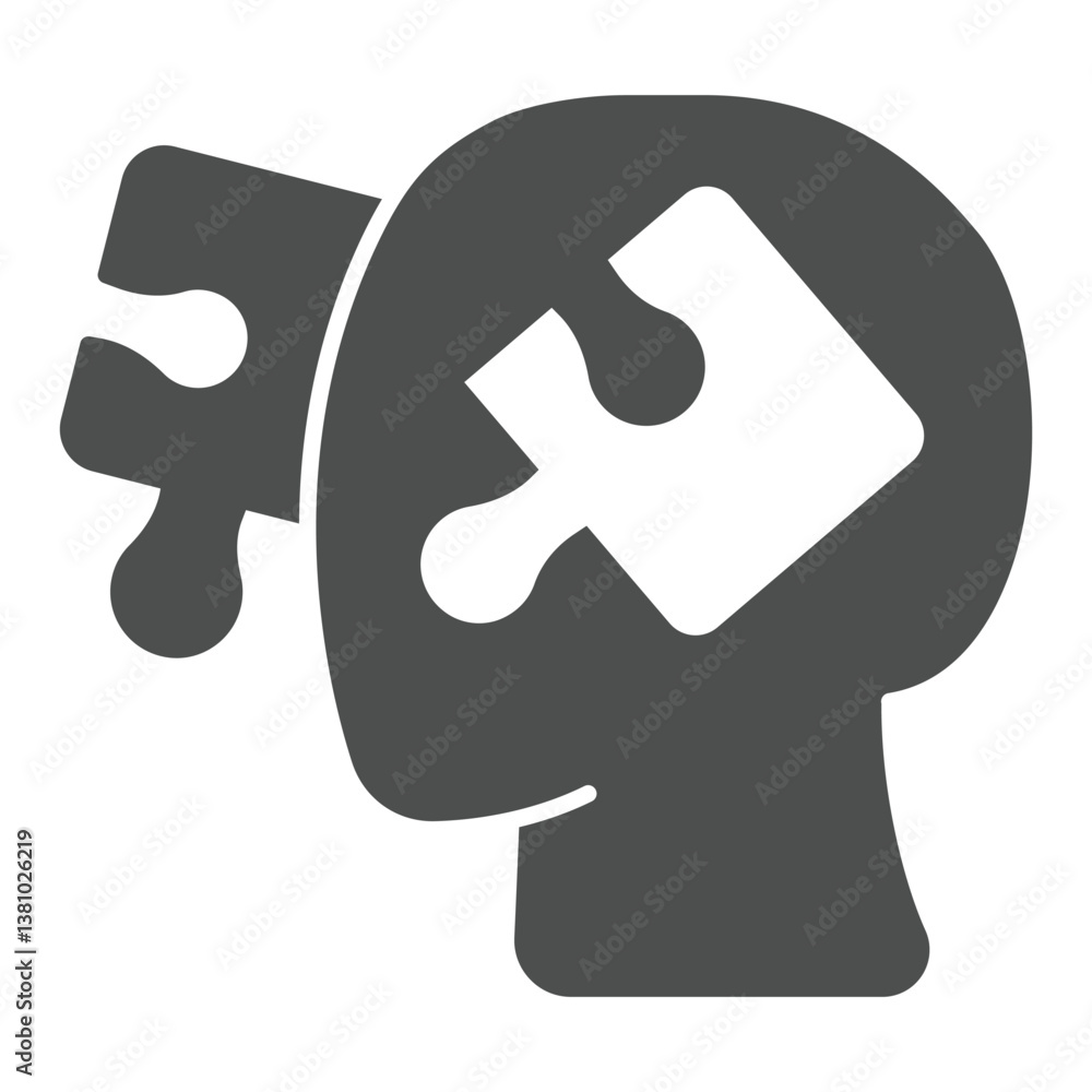 Puzzle pieces and head solid icon, family lawyer concept. Vector graphics. Head with puzzle parts, justice sign on white background, glyph style icon for mobile or web design. Puzzle pieces and head solid icon, family lawyer concept. Vector graphics. Head with puzzle parts, justice sign on white background, glyph style icon for mobile or web design.