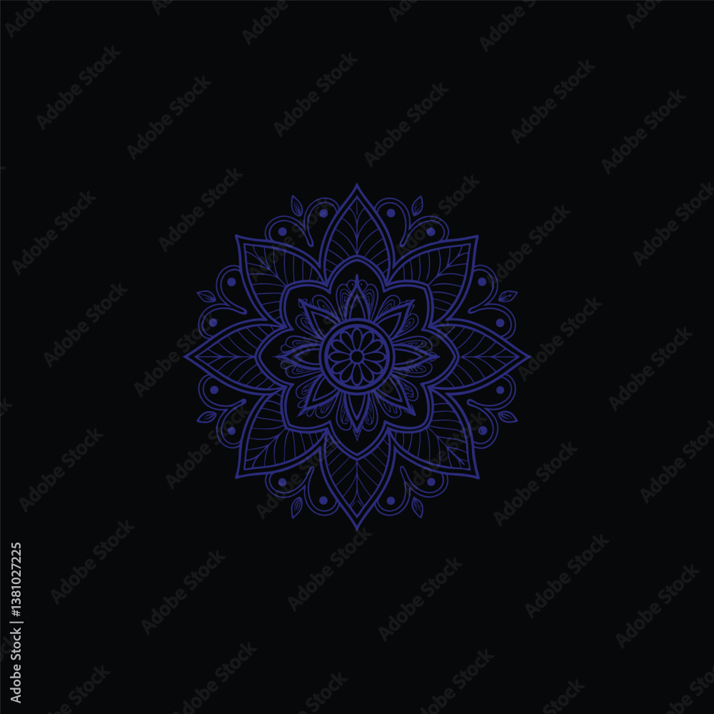 Blue Mandala on Black Background Blue Mandala on Black Background