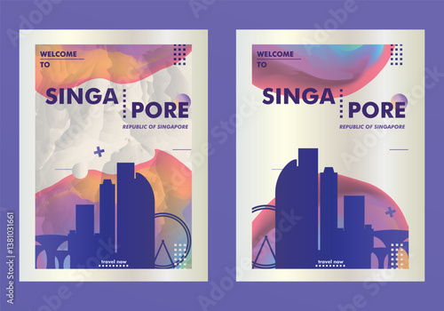 Singapore city pack poster with skyline, cityscape, landmark, textured. Asian metropolis vector illustration layout for vertical brochure, website, flyer, presentation
