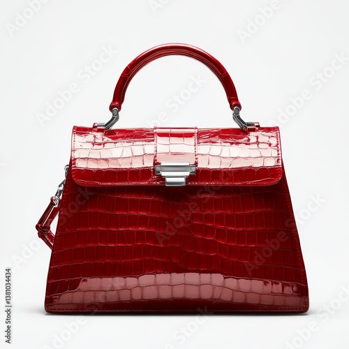 Elegant Crimson Croc-Embossed Handbag with Silver Accents: A Timeless Statement Piece for the Modern Fashion Connoisseur