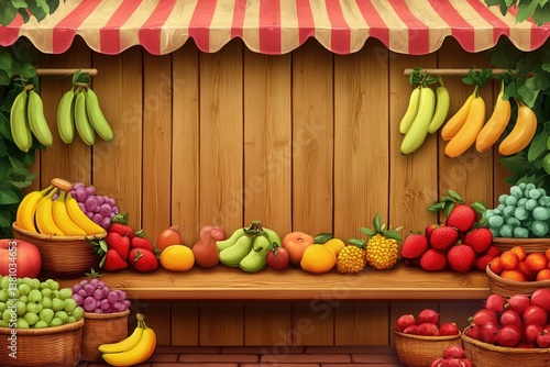 Fresh Fruits and Vegetables Displayed at Colorful Market Stall