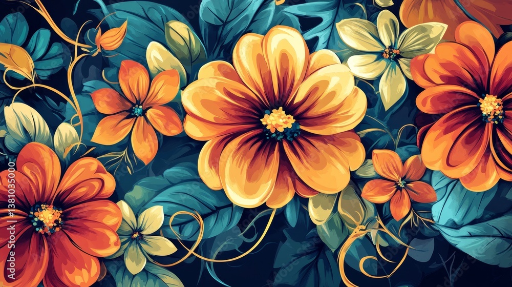 Vibrant floral patterns art studio digital artwork creative space close-up nature-inspired design for all ages Vibrant floral patterns art studio digital artwork creative space close-up nature-inspired design for all ages