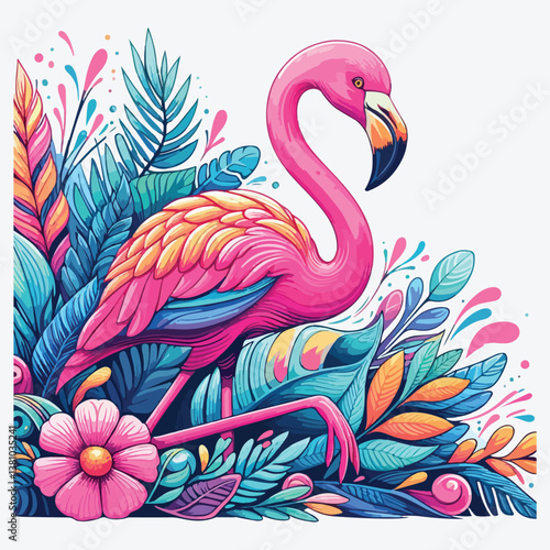 Pink flamingo. stock illustration