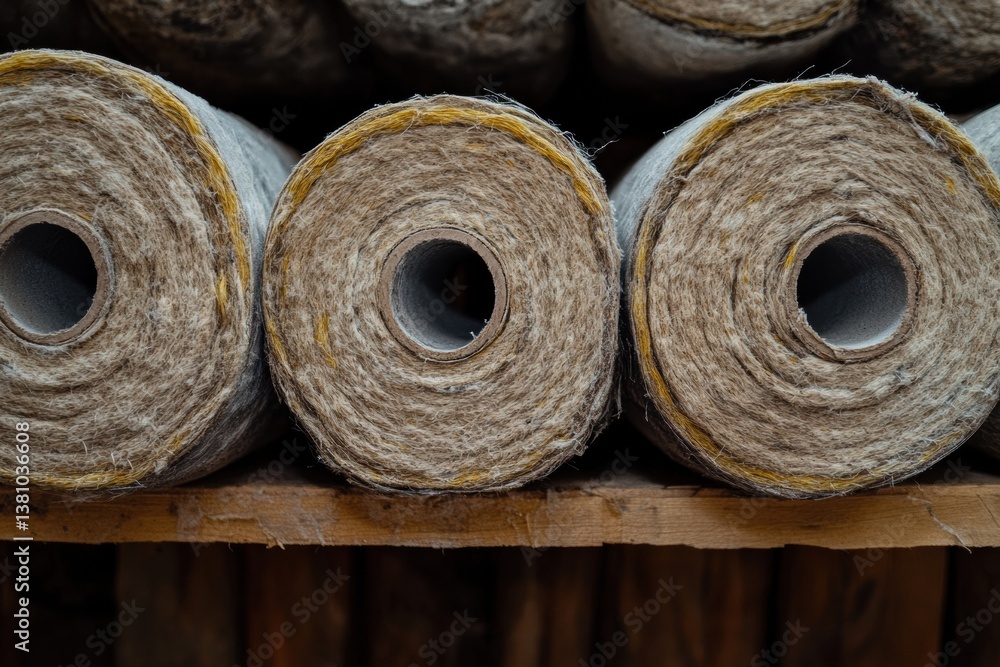 Insulation materials: close-up of eco-friendly rolled fabric for home insulation solutions Insulation materials: close-up of eco-friendly rolled fabric for home insulation solutions