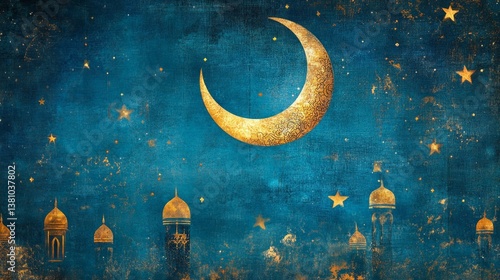 Wallpaper Mural Majestic crescent moon over golden domes night sky digital art ethereal atmosphere surreal viewpoint cultural significance Torontodigital.ca