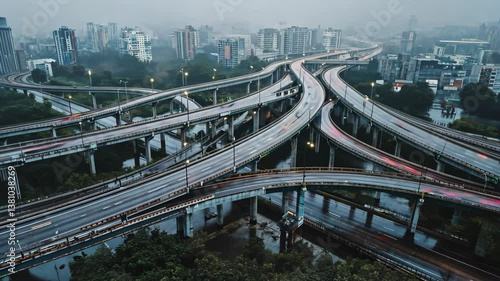 Urban Junction: A complex network of elevated highways and overpasses intertwines, showcasing the intricate infrastructure of a modern city.