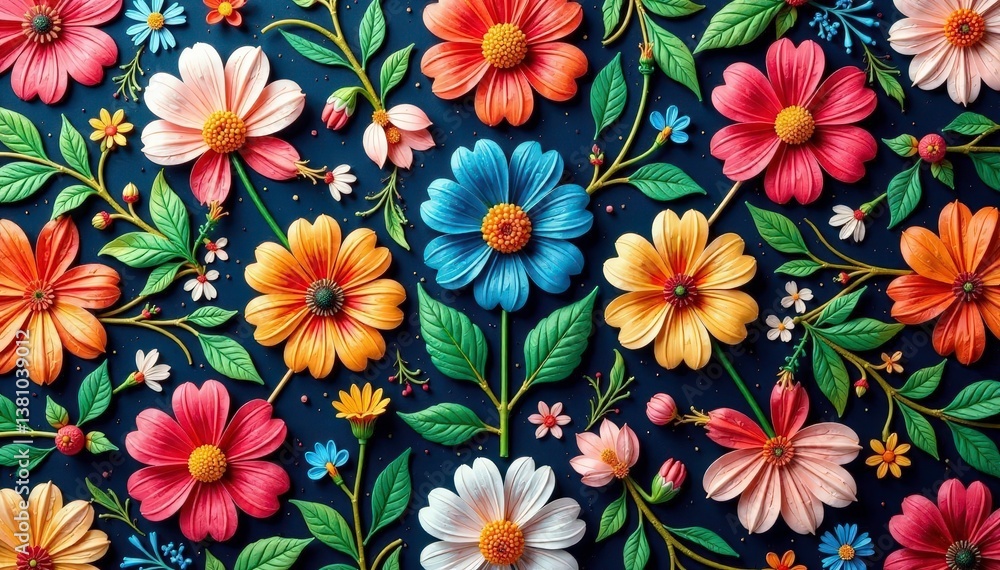 Intricate floral design, repeating seamlessly across surface, illustration, pattern, graphics