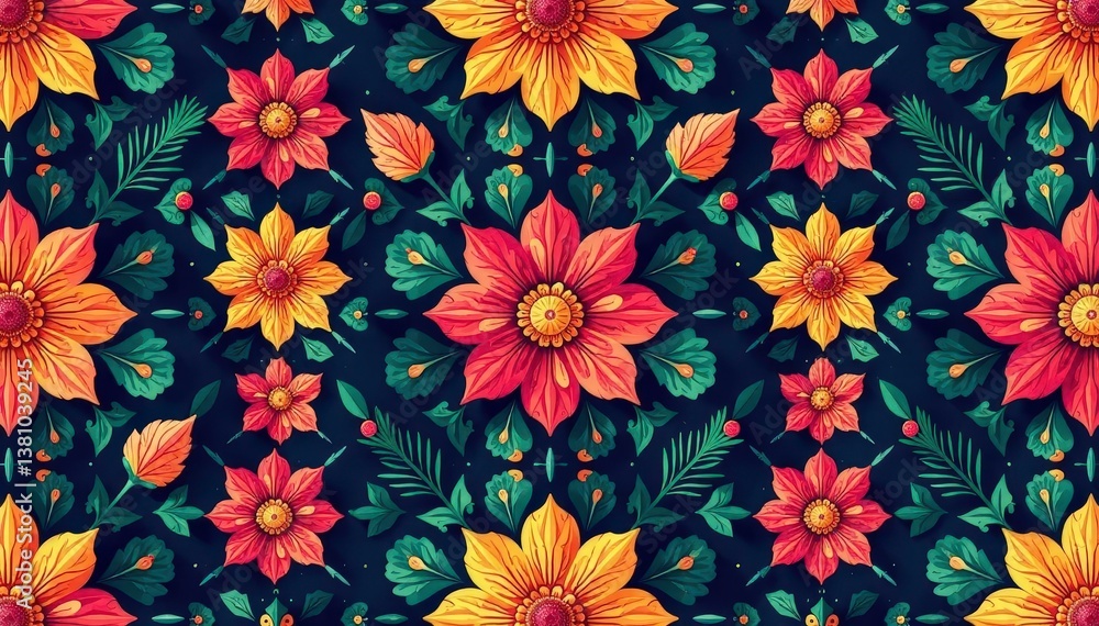 Intricate floral design, repeating seamlessly for textile or wallpaper use , repeat, blossom
