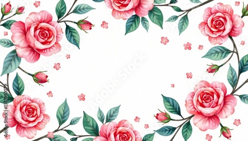 Delicate watercolor roses & leaves, repeating seamlessly , petals, texture, vintage