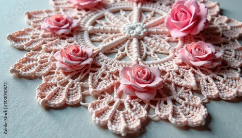 Obraz na płótnie Intricate floral lace doily, delicate crochet work, lace, wedding, aesthetic w salonie