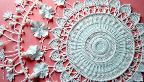 Obraz na płótnie Intricate floral lace doily, delicate texture, knitting, doily, home decor w salonie