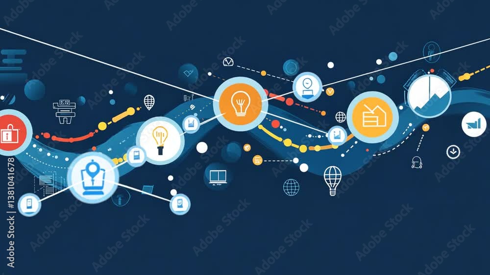 Abstract networking connection with technology icons representing digital transformation Abstract networking connection with technology icons representing digital transformation