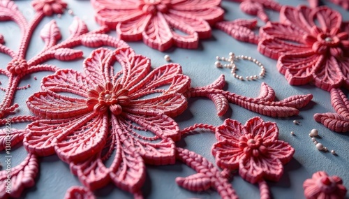 Obraz na płótnie Intricate floral lace fabric texture close-up, design, damask, surface w salonie