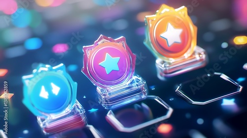 Digital badges and rewards displayed on a quiz app, symbolizing achievement in gamified learning