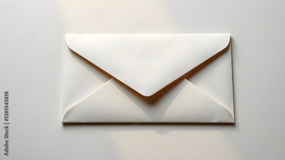 Classic closed white envelope on light surface with soft shadow, minimal and elegant stationery concept Classic closed white envelope on light surface with soft shadow, minimal and elegant stationery concept