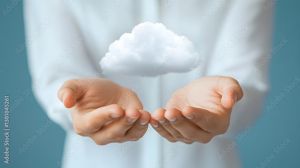 Naklejka premium Hands Interacting with Virtual Cloud File-Sharing Interface