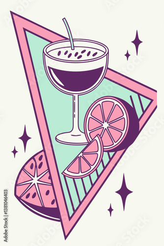 A refreshing summer drink in a tall glass with vibrant citrus slices, ice cubes, and a straw, set against a pastel background. Perfect for warm weather, tropical themes, and beverage concepts.