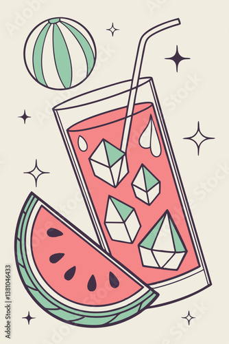 A refreshing summer drink in a tall glass with vibrant citrus slices, ice cubes, and a straw, set against a pastel background. Perfect for warm weather, tropical themes, and beverage concepts.