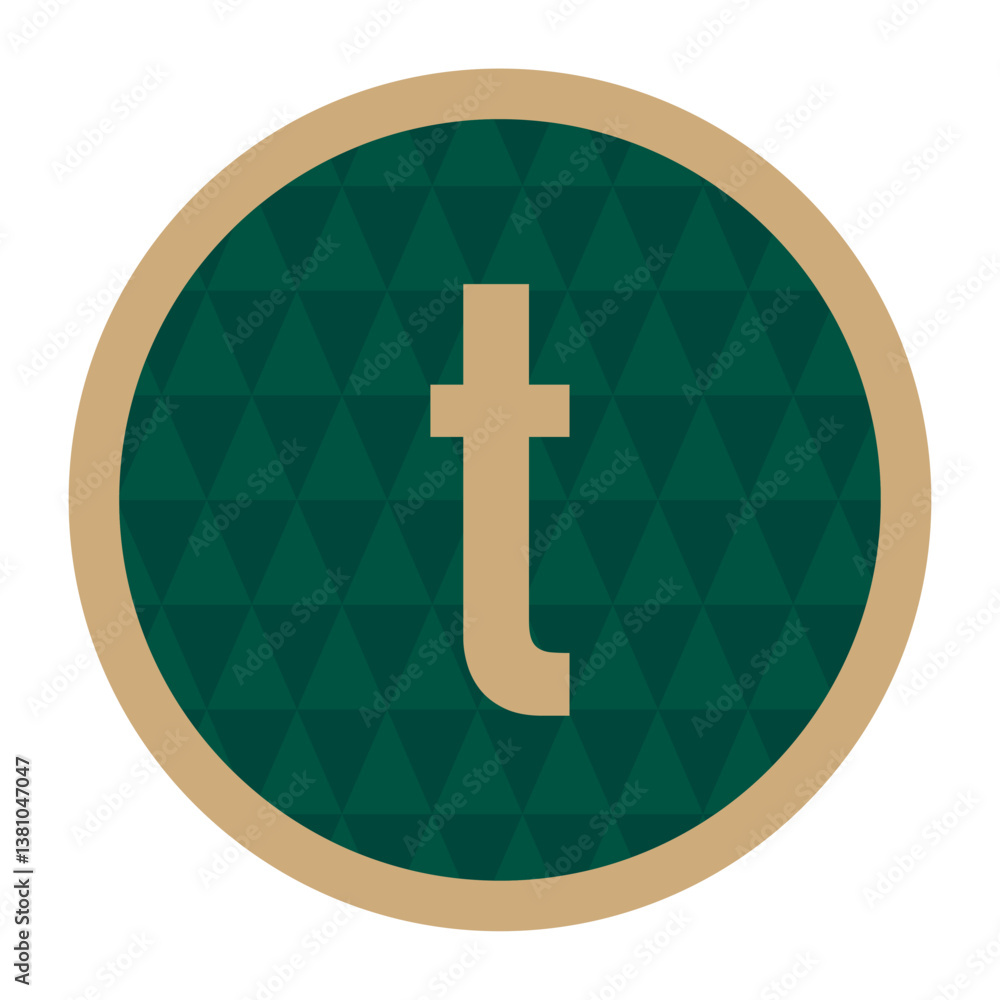 Fototapeta premium Golden Lowercase t Framed with Stylish Green Triangle Pattern for Branding