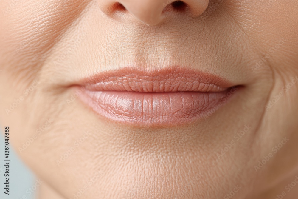 Fototapeta premium Close-up of mature caucasian female lips with visible skin texture