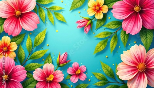 Bold, vibrant floral pattern, ideal for summer event flyers , card, invitation, bloom