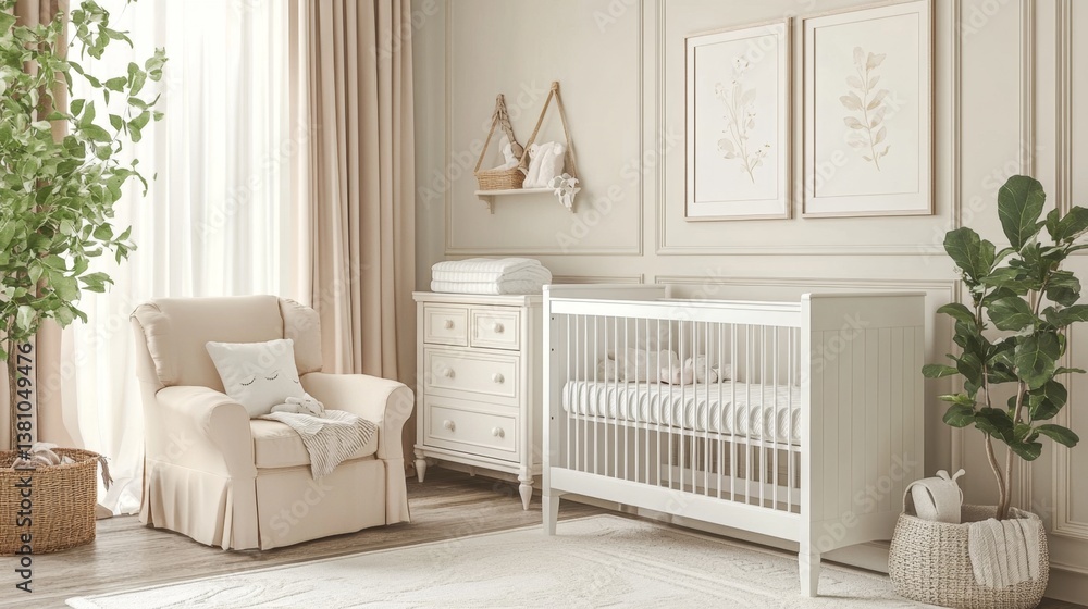 Cozy nursery setup for newborns modern home interior design bright and airy from a corner view comfort and style Cozy nursery setup for newborns modern home interior design bright and airy from a corner view comfort and style